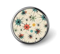 Atomic Stars Badge rond à motif rétro en émail pour décoration de vêtements, chapeaux, sacs, chemises