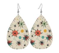 Atomic Stars Boucles d'oreilles pendantes double face en similicuir avec motif rétro en forme de goutte