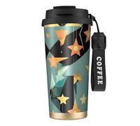 Atomic Stars Bouteilles d'eau isothermes rétro en acier inoxydable pour homme et femme avec couvercle à pailles anti-fuite Noir