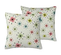Atomic Stars Lot de 2 housses de coussin décoratives en lin avec motif rétro pour canapé, lit, salon