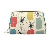 Atomic Stars Petite trousse de maquillage portable en cuir avec fermeture éclair pour femme Motif rétro, blanc, Taille unique, Trousse de maquillage