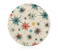 Atomic Stars Planche à découper ronde en verre trempé avec motif rétro pour cuisine, pizza, viande, fruits (20 cm)