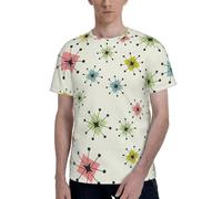 Atomic Stars Retro Motif Imprimé Hommes T-shirt à manches courtes Doux Décontracté Bureau Gym Été Bureau Environnements Porter, Noir , S