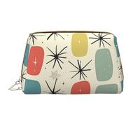 Atomic Trousse de maquillage portable en cuir avec fermeture éclair Motif étoiles rétro pour femme, blanc, Taille unique, Trousse de maquillage