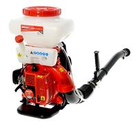 Atomiseur électrique à dos équipé d’un moteur à explosion, idéal pour distribuer un désherbant en poudre