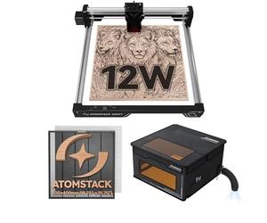 AtomStack 12W Graveur Laser avec F4N Plateau Nid d'Abeille (400x400mm) et FB2 Caisson de Protection (74x76x42cm), Tente Ignifuge et Pliable Compatible avec la Plupart des Graveurs