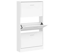 ATOMSTACK MAKER Armoire à chaussures à 3 compartiments, aspect chêne blanc/marron, 59 x 17 x 108 cm, avec 3 tiroirs coulissants pour jusqu'à 12 paires de chaussures, idéal pour le couloir et l'entrée