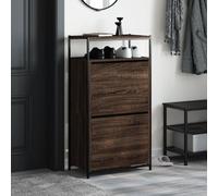ATOMSTACK MAKER Armoire à chaussures en bois 60 x 34 x 112 cm, aspect chêne marron, avec 2 rabats et étagère stable, armoire de couloir peu encombrante pour chaussures, décoration et plantes, avec