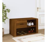 ATOMSTACK MAKER Armoire à chaussures en bois 80 x 35 x 45 cm, marron aspect chêne avec 2 compartiments et tiroir, plateau supérieur stable pour décoration/sièges - Rangement à chaussures sans