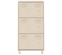 ATOMSTACK MAKER Armoire à chaussures en pin massif marron miel, 59,5 x 35 x 117 cm, 3 portes avec poignées en bois, pour couloir et entrée - Série HAMAR