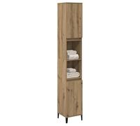 ATOMSTACK MAKER Armoire de salle de bain 30 x 30 x 190 cm en chêne Artisan - 6 compartiments de rangement (4 portes + 2 compartiments ouvertes), montage gauche/droite, avec pieds en fer robustes, pour
