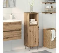 ATOMSTACK MAKER Armoire de salle de bain en bois 30 x 30 x 100 cm en chêne Artisan - 2 compartiments de porte + 1 compartiment ouvert, porte montable à gauche/droite, pieds en fer de 10 cm, look