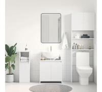 ATOMSTACK MAKER Armoire de salle de bain en bois - 60 x 33 x 61 cm - Meuble bas blanc avec 2 portes et 1 compartiment - Résistant à l'humidité - Montage mural - Meuble de salle de bain moderne pour