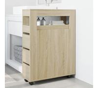 ATOMSTACK MAKER Armoire de salle de bain étroite avec roulettes de frein, aspect chêne Sonoma, 65 x 23 x 90 cm, 2 tiroirs + compartiment ouvert, résistant à l'humidité, facile à déplacer - Idéal pour