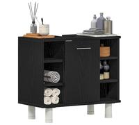 ATOMSTACK MAKER Armoire de salle de bain noire aspect chêne 60 x 32 x 54 cm avec 4 étagères et porte encastrée - Armoire moderne en bois pour une salle de bain bien rangée