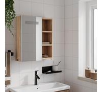 ATOMSTACK MAKER Armoire miroir avec étagères, couleur chêne, 45 x 13 x 52 cm, montage mural, port USB, DC 5 V, pour salle de bain, matériau en bois mélaminé et verre de sécurité