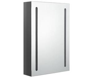 ATOMSTACK MAKER Armoire miroir de salle de bain, 50 x 13 x 70 cm, gris brillant, MDF + mélamine, 2 lumières, 3 étagères, charnière tampon, port USB (5 V) - moderne et fonctionnel