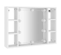 ATOMSTACK MAKER Armoire miroir pour salle de bain et dressing, 76 x 15 x 55 cm, blanc, en bois et acrylique, 6 compartiments, éclairage USB, montage mural, résistant à l'humidité et facile à nettoyer