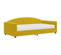 ATOMSTACK MAKER Canapé-lit 2 en 1 en velours jaune 222 x 110 x 75 cm avec matelas en mousse 100 x 200 x 17 cm Structure en bois et métal Idéal pour salon ou chambre à coucher