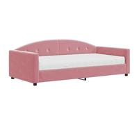 ATOMSTACK MAKER Canapé-lit 2 en 1 en velours rose avec matelas inclus (100 x 200 cm), structure en bois massif et métal, idéal pour salon ou chambre à coucher, dimensions 222 x 110 x 75 cm