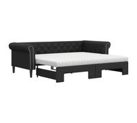 ATOMSTACK MAKER Canapé-lit pliable 2 en 1 avec coffre coulissant, tapissé en cuir synthétique noir, 235 x 192,5 cm (étendu), avec 2 matelas en mousse 90 x 200 cm, idéal pour les petits appartements