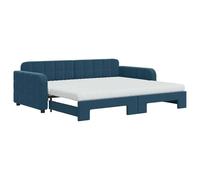 ATOMSTACK MAKER Canapé-lit pliable 2 en 1 en velours bleu, lit quotidien avec 2 matelas en mousse (90 x 200 cm), structure en bois et métal, 224 x 192,5 cm (étendu), idéal pour les invités