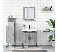 ATOMSTACK MAKER Ensemble de 3 meubles de salle de bain gris Sonoma : meuble sous lavabo 60 cm + meuble haut 120,5 cm + miroir avec étagère 60 cm - bois & acier revêtu par pulvérisation