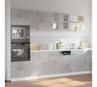 ATOMSTACK MAKER Ensemble de meubles de cuisine 7 pièces Lyon gris béton - Bois et verre, capacité de charge de 60 kg, avec armoires inférieures, armoires suspendues et panneau de lave-vaisselle, pour