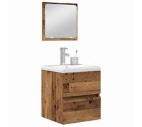 ATOMSTACK MAKER Ensemble de meubles de salle de bain 2 pièces avec miroir et meuble bas (42 x 39 x 45 cm), bois vieilli / blanc, montage mural, 1 tiroir, design moderne pour petites salles de bain
