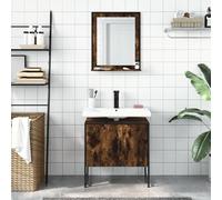 ATOMSTACK MAKER Ensemble de meubles de salle de bain 2 pièces en chêne fumé et acier revêtu par pulvérisation : meuble sous lavabo 60 cm + miroir avec étagère (50 x 10,5 cm), meuble de salle de bain
