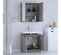 ATOMSTACK MAKER Ensemble de meubles de salle de bain 2 pièces gris Sonoma : meuble bas (64,5 x 33,5 x 59 cm) + armoire miroir (64 x 20 x 67 cm) en bois résistant à l'humidité avec façade en verre