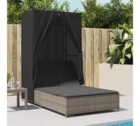 ATOMSTACK MAKER HOMELEN Chaise longue double avec toit et rideaux - Gris - 197 cm de long - Dossier réglable - Résistant aux UV et aux intempéries - Pour jardin, terrasse, piscine