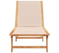 ATOMSTACK MAKER HOMELEN Chaise longue en bois d'acacia massif avec dossier réglable - Textilène crème - 200 x 66 x 98 cm - Résistant aux UV et aux intempéries - Pour jardin, terrasse et balcon