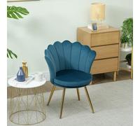 ATOMSTACK MAKER HOMELEN Fauteuil Coquillage en Velours Bleu, Chaise Coiffeuse Design Chic & Confort cocooning Haut de Gamme, Pieds en métal doré, Mousse Haute densité 9 cm, Fauteuil de Salon Moderne