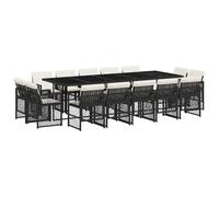 ATOMSTACK MAKER HOMELEN Salon de jardin 15 pièces en polyrotin avec chaises pliantes et coussins blanc crème, table en verre trempé noir, 275 x 106 cm, pour terrasse, jardin, arrière-cour