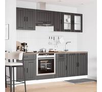 ATOMSTACK MAKER Kalmar Lot de 8 armoires de cuisine noires en bois avec façades en verre, évier, four et armoires suspendues (80-30 cm de largeur), pour cuisine encastrée, moderne et élégante