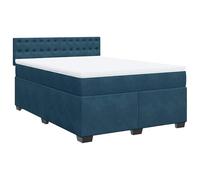 ATOMSTACK MAKER Lit à sommier tapissier 140 x 200 cm avec matelas à ressorts ensachés et coussin respirant - Housse en velours bleu foncé réglable en hauteur avec tête de lit et housse lavable
