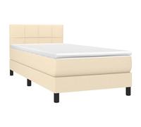 ATOMSTACK MAKER Lit à sommier tapissier 90 x 190 cm avec matelas à ressorts ensachés et tête de lit réglable en hauteur - Tissu crème, 20 cm de haut, avec surmatelas et bandes LED (5 V, IP65)
