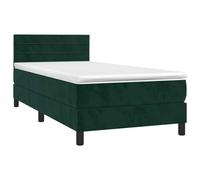 ATOMSTACK MAKER Lit à sommier tapissier avec matelas à ressorts ensachés, 100 x 200 cm, housse en velours vert foncé, tête de lit réglable en hauteur, bande LED (55 cm, 5 V), surmatelas inclus, pour