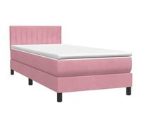 ATOMSTACK MAKER Lit à sommier tapissier rose 90 x 210 cm avec matelas à ressorts ensachés, tête de lit réglable en hauteur, housse veloutée et surmatelas respirant - pour un sommeil réparateur