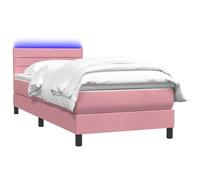 ATOMSTACK MAKER Lit à sommier tapissier rose 90 x 210 cm avec matelas à ressorts ensachés, tête de lit en velours réglable en hauteur, éclairage LED et surmatelas amovible, pour chambre à coucher et