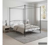 ATOMSTACK MAKER Lit avec baldaquin en métal gris 160 x 200 cm, structure robuste avec cadre supérieur pour rideaux, idéal pour les chambres - Comprend un sommier, sans matelas