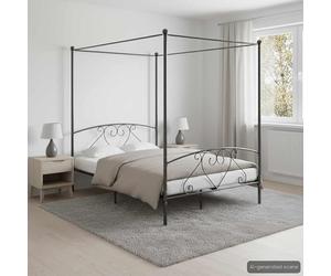 ATOMSTACK MAKER Lit avec baldaquin en métal gris 160 x 200 cm, structure robuste avec cadre supérieur pour rideaux, idéal pour les chambres - Comprend un sommier, sans matelas