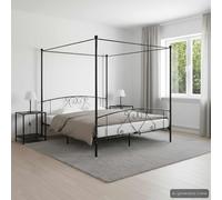 ATOMSTACK MAKER Lit avec baldaquin en métal noir 180 x 200 cm, structure robuste avec cadre supérieur pour rideaux, design classique et élégant, sommier inclus, dimensions 209 x 167,5 x 198 cm