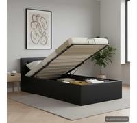 ATOMSTACK MAKER Lit avec rangement hydraulique, 211 x 98 x 73 cm, noir, revêtement en cuir synthétique, structure en MDF et acier, idéal pour matelas de 90 x 200 cm, design moderne et fonctionnel