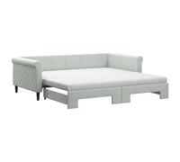 ATOMSTACK MAKER Lit canapé pliable 2 en 1 avec 2 matelas en mousse (100 x 200 cm), tapissé de velours gris clair, design moderne minimaliste pour salon ou chambre à coucher, structure en bois et métal
