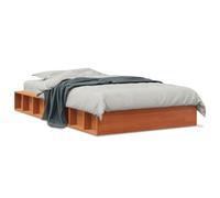 ATOMSTACK MAKER Lit en bois de pin massif avec sommier intégré 75 x 190 cm, couleur acajou ciré, design bas et compact (21 cm), idéal pour les petits espaces, montage facile