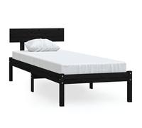 ATOMSTACK MAKER Lit en bois de pin massif noir 90 x 200 cm avec sommier intégré, tête de lit classique et design moderne pour chambre à coucher, montage facile, idéal pour les petits espaces