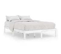 ATOMSTACK MAKER Lit en bois massif 150 x 200 cm, blanc, structure robuste en pin naturel avec sommier intégré, idéal pour matelas King Size (1,5 m), montage facile, style moderne et minimaliste