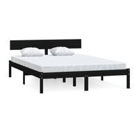 ATOMSTACK MAKER Lit en bois massif noir 135 x 190 cm, avec sommier intégré et tête de lit classique, pour chambre moderne - Fabriqué en pin naturel, montage facile (sans matelas)